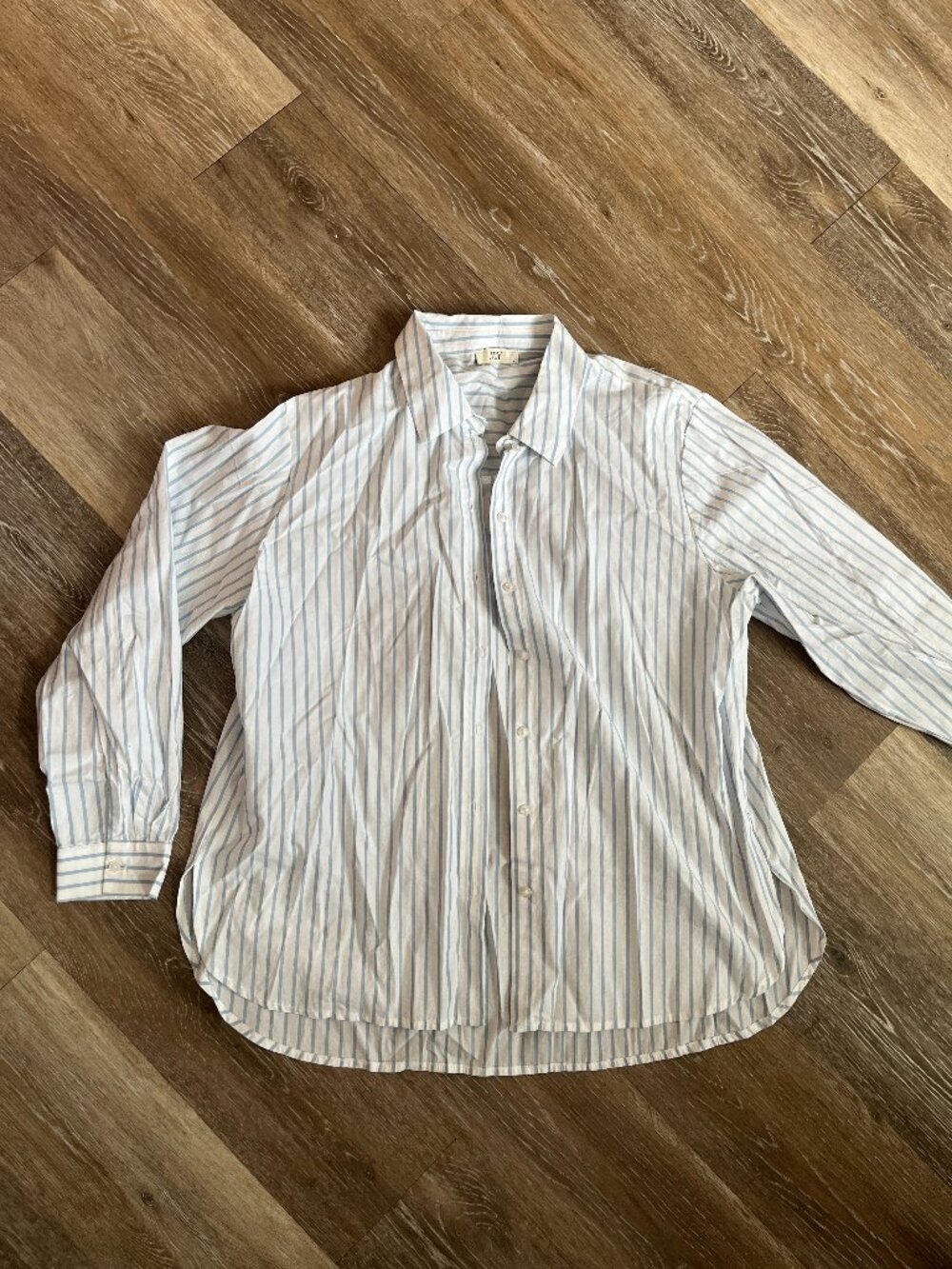White Blue Pinstripe Oversized Button Down Shirt Blouse